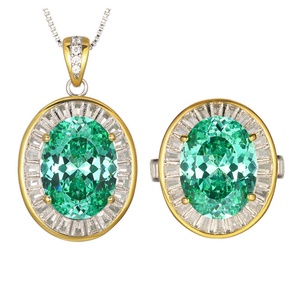 Vintage Eco-friendly Copper Imitation Jewelry Emerald Necklace Set 12*16mm Paraiba Green Cubic Zirconia Pendant <b>Earrings</b> Set - Product Image 2