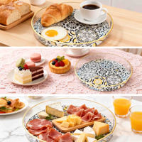 Plateau de présentation rond en acrylique doré, personnalisé, pour le Moyen-Orient, multi-usages, pour fruits et desserts, idéal pour les buffets et services de traiteur.