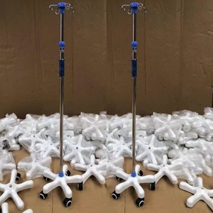 Heng Longhao IV Stand Stainless Steel Mobile Drip Holder With Wheels <b>White</b> ABS Base Hospital <b>Trolley</b> - Product Image 1