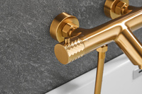 Mitigeur thermostatique doré brossé pour douche, avec bec cascade pour baignoire, douchette à main et robinet de remplissage pour salle de bain, avec vanne de fixation encastrée