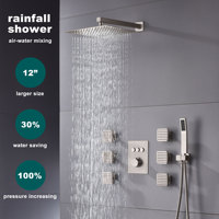 Robinetterie de salle de bain thermostatique en laiton à double poignée encastrée, ensemble de douche pluie mural avec douchette latérale pressurisée intégrée