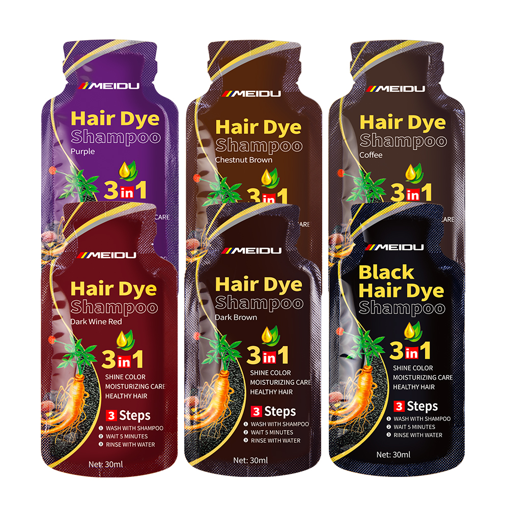 OEM Factory Price Hair Styling Products Champu Tinte Para El Cabello Permanent Herbal Black Hair Dye Shampoo Sachet