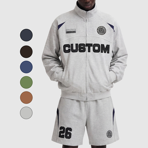 Ensemble de survêtement à marque privée pour <span class=keywords><strong>homme</strong></span>, veste zippée à col montant et short de survêtement, coupe oversize, <span class=keywords><strong>tenue</strong></span> d'été - Product Image 1