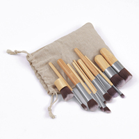 Ensemble de 11 pinceaux de maquillage en bambou naturel, haute qualité, pour fond de teint et estompage, avec sac en coton