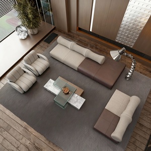 Ensemble de canapés droits pour <span class=keywords><strong>réception</strong></span> d'entreprise, double combinaison, style luxueux, en daim et cuir anti-griffures, personnalisable pour salon de beauté - Product Image 1