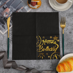 Happy Birthday Napkins Gold Foil 25cmx25cm Disposable Paper Serviettes For Party Celebration - Product Image 4