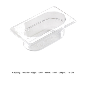 ถาดใส่อาหารโพลีคาร์บอเนต GN 1/9 ขนาด 17.5 × 11 × 10 ซม. ไม่มีฝาปิด, -100/+100 ° C - Product Image 3