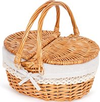 Petit panier en osier YULIN JIAFU avec couvercle à poignée pliable et doublure amovible |   Panier de pique-nique jouet vide pour enfants, cadeau
