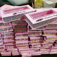 Boîte d'emballage pour cils avec strass et logo personnalisé, étui vide pour cils avec étiquette privée et diamants