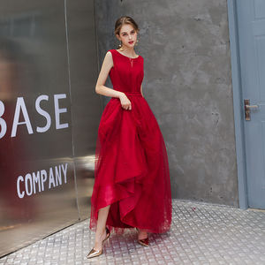 <span class=keywords><strong>Abiti</strong></span> da Damigella Lunghi 2019 Nuova Moda Senza Maniche Collo Tondo Rosso Decorato con Perle per Matrimoni e Feste Serali - Product Image 2