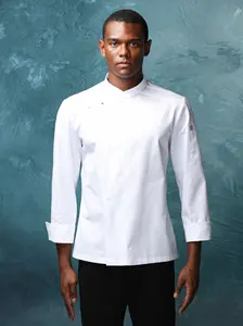 AUSCHLAG Einreihe Küchenchefjacke Langarm Küchenchef Restaurant und Baruniform Mantel und Gastfreundschaftuniform Küchenchefkleidung