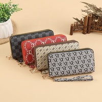 Tas HP Wanita Model Eropa Amerika Terbaru, Clutch PU Panjang Modis, Kapasitas Besar, Resleting, Motif Geometris, Luas