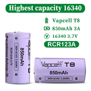 Baterai Li-ion Isi Ulang Vapcell T8 INR16340 850mAh 3A dan Pengisi Daya 3.7V 16340 Baterai Lithium Ion untuk Senter - Product Image 3