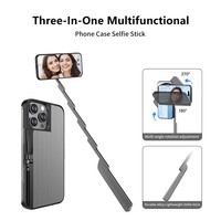 Étui de téléphone portable 3-en-1 avec perche à selfie pour iPhone, coque de protection rétractable pour la prise de vue en autoportrait, le vlogging et le streaming en direct