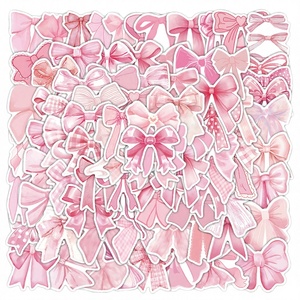 100Pcs/<b>Pack</b> Cartoon Pink Bowknot Adhesive <b>Sticker</b> Girls Custom Vinyl Waterproof Die Cut Matte Varnishing Bow Decorative <b>Stickers</b> - Product Image 1