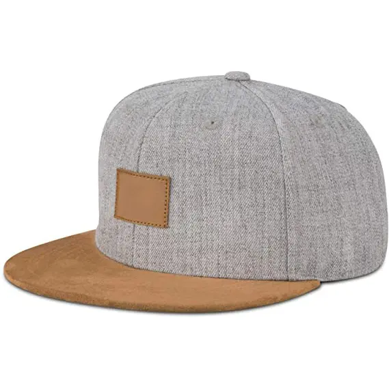 Chapéu exterior personalizado do Snapback do remendo do couro do tampão da camurça do chapéu do Snapback com borda lisa