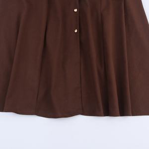 Vestido Maxi de Manga Larga Estilo Vintage, Tejido Natural Color Marrón, para Mujer, Cuello en V, Botones, Lazos, Servicio OEM - Product Image 5