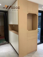 Gabinete de nicho de madera maciza budista Dios riqueza caja de incienso hogar adoración puerta Mesa pared salón Guanyin estatua de Buda moderna