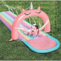 Nieuwe Ontwerp Tuin Speelgoed Kids Water Fun Splash Buddies Roze Eenhoorn Slip N Slide Met Sprinkler Opblaasbare Glijbaan Voor kids