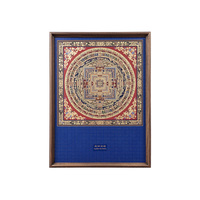 Thangka tibétain Kalachakra Mandala en laiton, art coloré HD, original, dans un cadre en bois massif, décoration murale sacrée et objet de collection