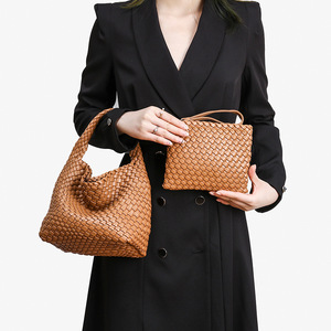 Bolsas hobo de <span class=keywords><strong>23cm</strong></span> para mulheres, tecidas, estilo casual, conjunto de 2 peças, bolsa de ombro, oferta imperdível, bolsas de luxo com bolsa extra. - Product Image 2
