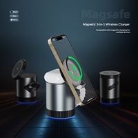 15W 3 in 1 Pengisi Daya Nirkabel Magnetik Portabel Stasiun Pengisian Cepat untuk Iphone Smart Watch