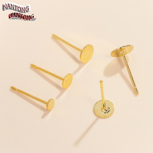 Nantong 925 Sterling Silver Flat Head <b>Earring</b> Studs Gold Plated Round DIY Jewelry Accessories <b>3mm</b> 4mm 5mm 6mm - Product Image 3