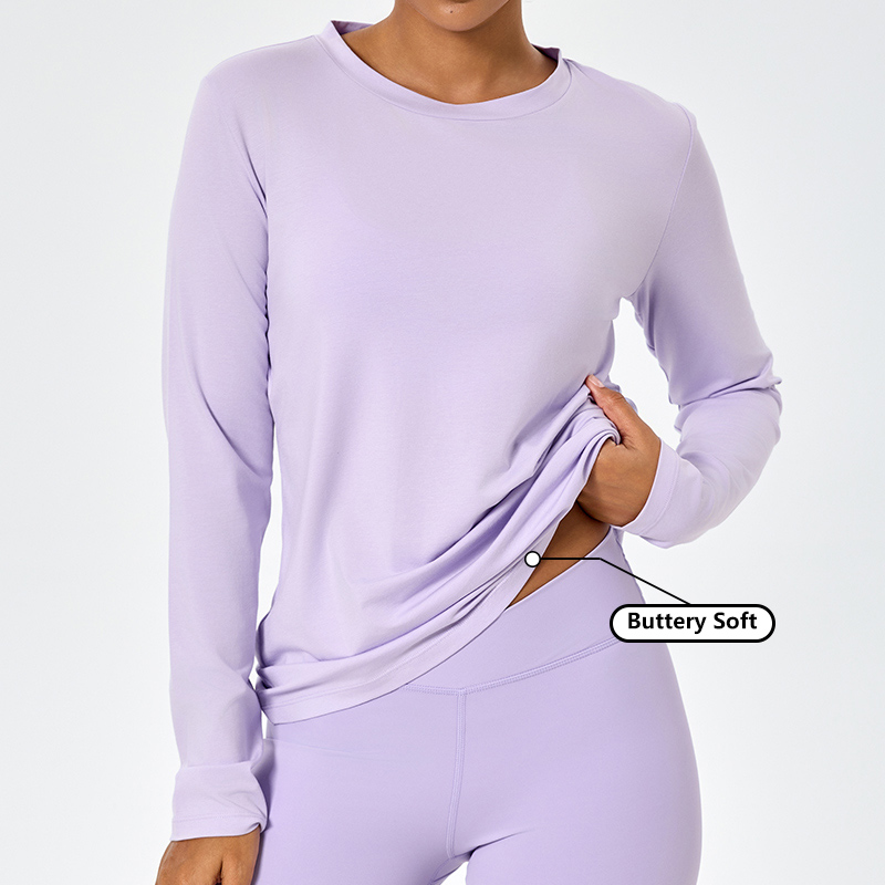 ODM Round Neck Lightweight Gym Yoga Top Buttery Soft Long Sleeve T-Shirt for Women Casual Loose Outdoor Sports Running T-Shirts