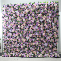 A14 Fleur artificielle enroulable à base de tissu, panneau mural, violet foncé, rose, fond de mur pour décoration de mariage