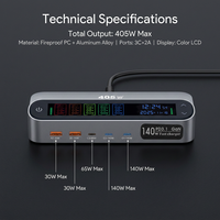 Chargeur rapide USB-C 30W à 2 ports avec écran LCD et câble rétractable pour ordinateur portable, téléphone portable, tablette - Alimentation universelle de bureau