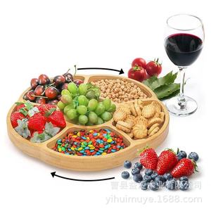 Plateau de service en bois avec sections divisées pour les collations, les fruits et les bonbons, utilisation domestique, design rotatif, matériau en bambou - Product Image 4