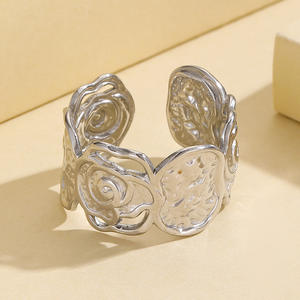 Wholesale Rose Open Loop Ring, Trendy Flower Adjustable & Geometric Spiral Rings, Stainless Steel Jewelry - Product Image 4