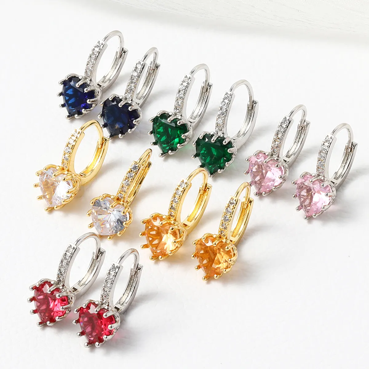 2021 Fashion Jewelry Gemstone Crystal Earrings Gemstone Earrings Heart Zircon Heart jewelry