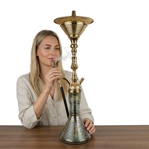 Chicha authentique Khalil Mamoon égyptienne de 81 cm, finition cuivre-argent, avec noyau en laiton massif et plateau large - Product Image 2
