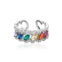 Bague Cocktail Hip Hop Plaqué Argent Scintillante avec Zircon Arc-en-ciel Taille Marquise, Luxe Doux, Bagues Ouvertes pour Femme – Vente Chaude Usine