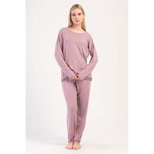 Ensemble de pyjama en lyocell à manches longues pour femmes, col en V, col bateau, dentelle, vêtements de nuit confortables avec un design ovale élégant au dos - Product Image 4