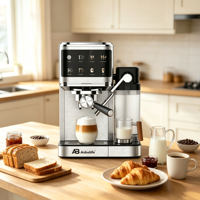 Cafetera Eléctrica Francesa Anbolife de 20 Bares con Tanque de Leche, Pantalla Táctil a Color, Control de Temperatura PID, Función de Cold Brew para el Hogar