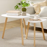 Ensemble de 2 tables basses gigognes en bambou en bois modernes fournies par l'usine, table d'appoint pour salon, chambre, balcon, table basse