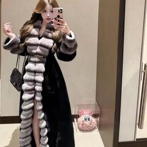 Manteau d'hiver pour <span class=keywords><strong>femme</strong></span> <span class=keywords><strong>en</strong></span> doux noir long imperméable et coupe-vent imitant la fourrure de lapin <span class=keywords><strong>en</strong></span> laine nouveau style de mode <span class=keywords><strong>en</strong></span> <span class=keywords><strong>tissu</strong></span> tissé - Product Image 2