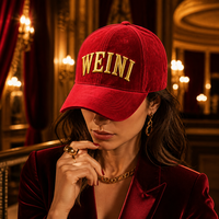 Casquette de baseball en velours WEINI avec logo personnalisé, broderie or métallique, 6 panneaux, casquettes de luxe streetwear, vente en gros