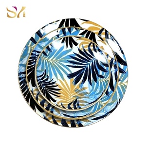 Platos de Porcelana Fina con Diseño de Hojas Multicolores y Borde Dorado <span class=keywords><strong>para</strong></span> Decoración de Mesa en Hoteles, Bodas y Hogares - Product Image 1
