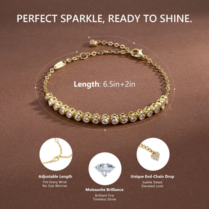 Bracelet tennis en moissanite taille ronde pour femme, bijoux de mariage empilables, couleur D, VVS1, imitation diamant, bracelet en or 14 carats - Product Image 6