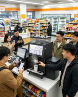 Machine à café entièrement automatique de bureau, du grain à la tasse, avec grand écran tactile et armoire d'alimentation en eau intelligente assortie