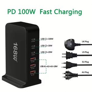 US EU AU UK <b>Plug</b> 168W GaN Fast Charger 3 USB 3 Type C Desktop Charging Station 3A+3C Power <b>Adapter</b> for Tablet Laptop Phone - Product Image 4