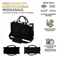 Sac fourre-tout en toile de couleur unie pour femme, fermeture ouverte, sac de travail autoportant avec compartiment pour ordinateur portable, 10 poches (BSCI)
