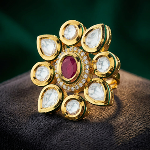 Anillo de Dedo Vintage con Baño de Rodio y Adornos Kundan para Mujer, Venta al por Mayor en Mumbai - Product Image 3