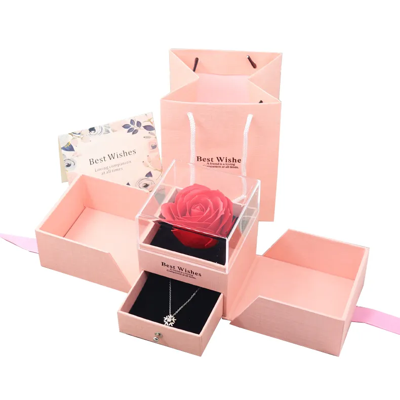 Rose Luxury Bow Drawer Elegant Ribbon Handle Fruit Snack Big Red Bowknot Gift Clear Flower Cake Box For Birthday Valentines Day