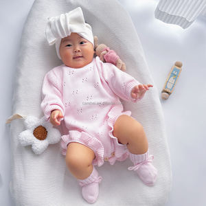 2025サマーコレクションニットフリル脚ロンパーソフトコットンCPC CertificateカスタムブルームピンキーガールPointelle Onesie