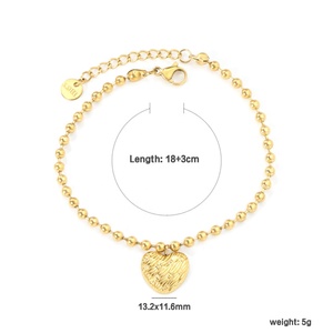 Bracelet pour femmes en acier inoxydable plaqué or 18 carats, breloques en forme de cœur, style géométrique classique, bracelet pour filles - Product Image 2