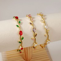 Gelang Bunga Zirkon Warna-warni Grosir Huibao, Lapis Emas 18K, Rantai Tenis Model Ranting, Perhiasan untuk Wanita